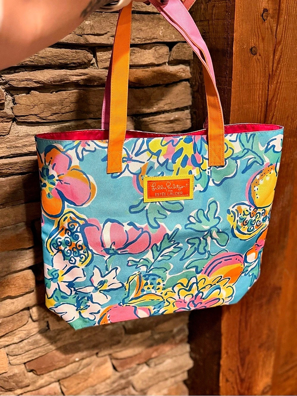 Lilly Pulitzer Floral Canvas Tote includes Matching Mirror